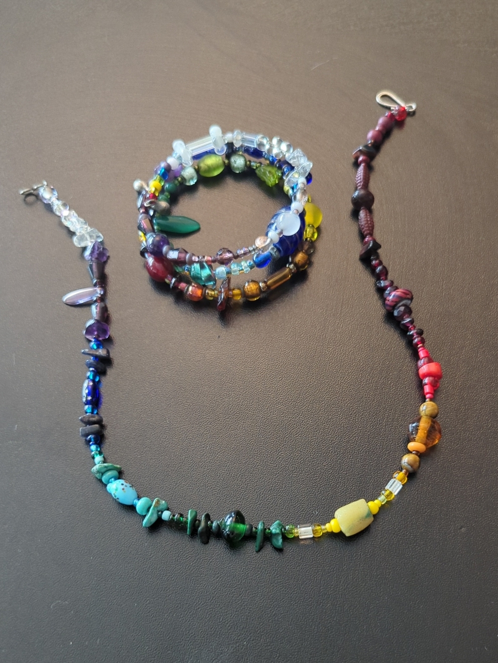 Handmade Beaded Rainbow Necklace and Bracelet Set